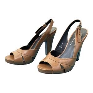 Donald J. Pliner Vana Leather Slingback Peep Toe Heels In Taupe Women’s Size 8